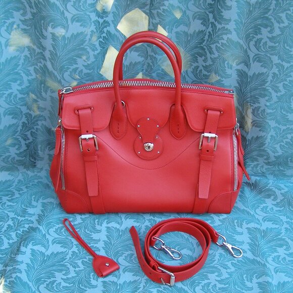 $3500 STUNNING RALPH LAUREN RICKY 40 LARGE CALFSKIN SATCHEL RED BAG - Picture 1 of 16